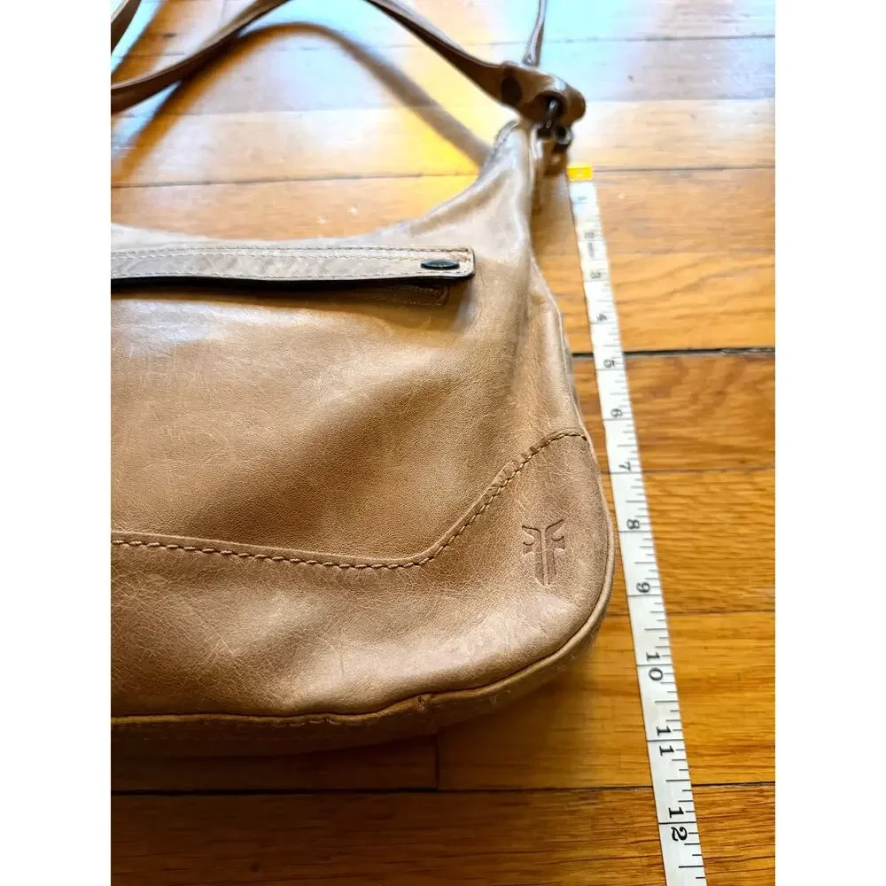 FRYE 'Melissa' Distressed Tan Leather Shoulder Bag w/Crossbody Strap - Picture 15 of 16